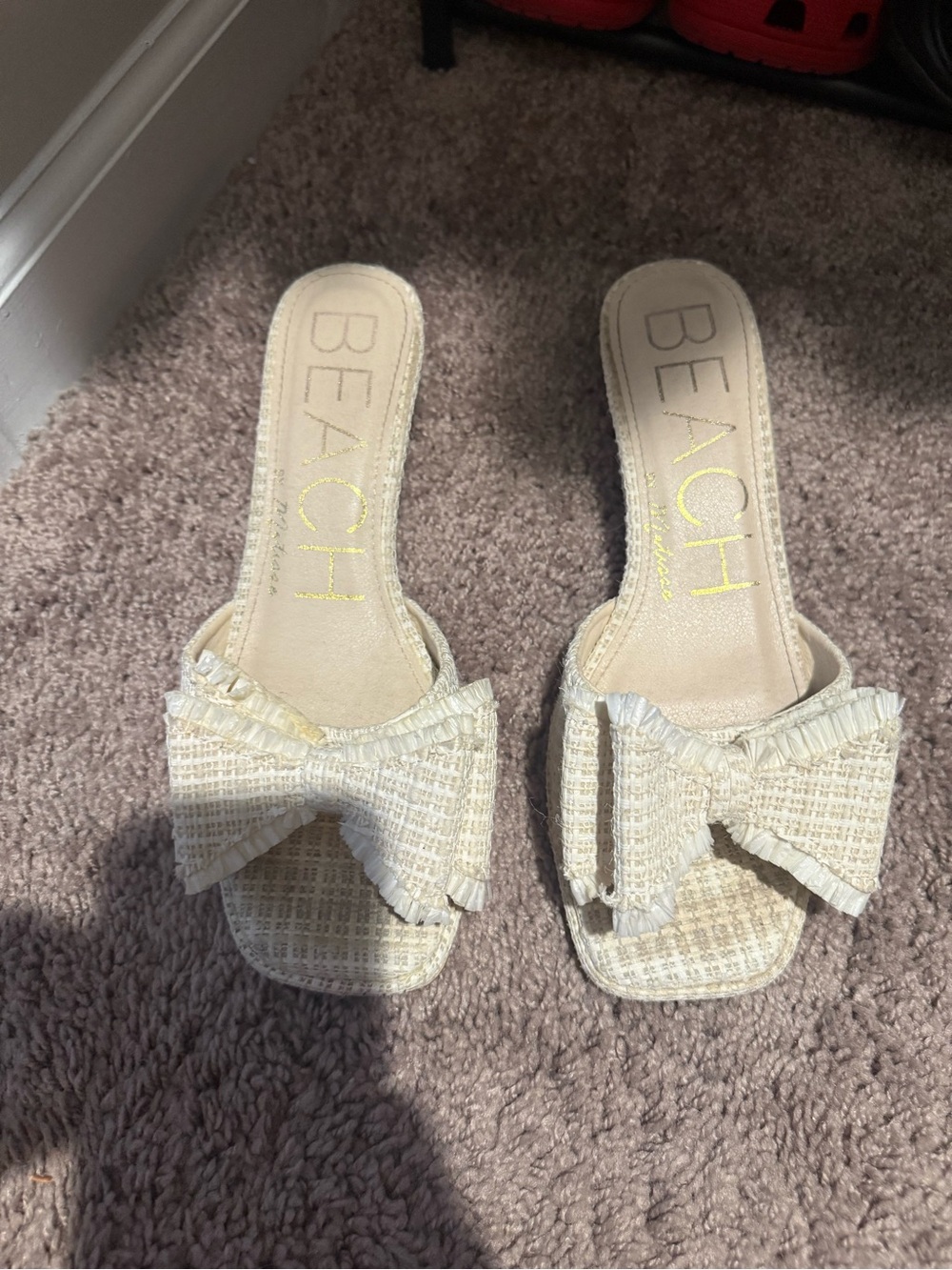 Cream Bow Slide Kitten Heels